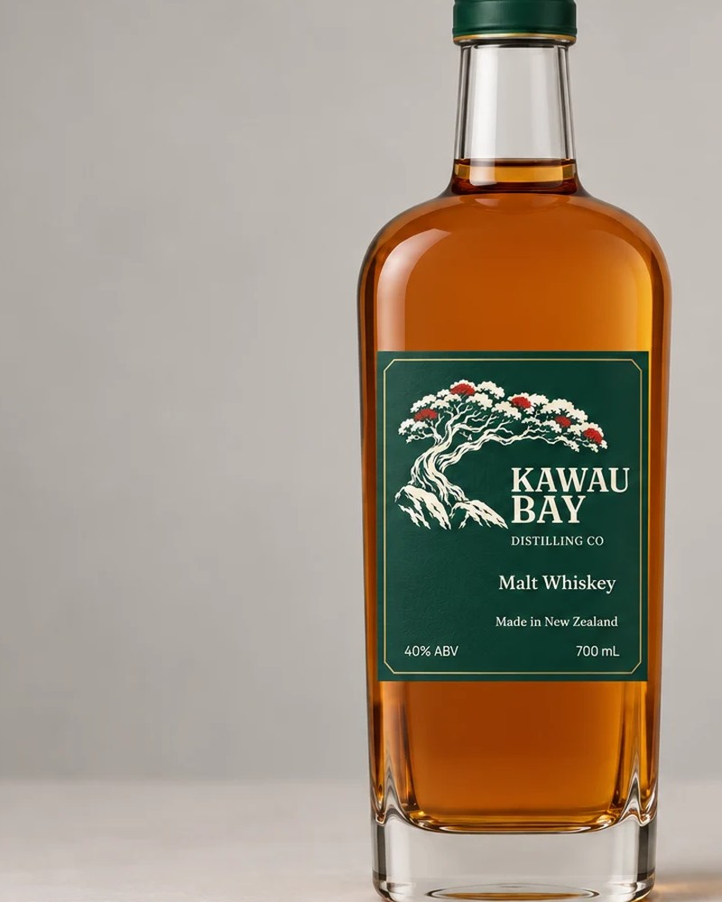 Kawau Bay Malt Whiskey, green label bottle