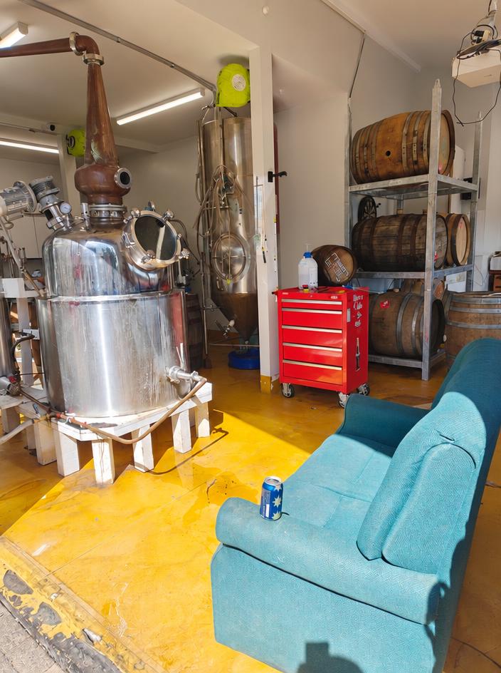 Copper pot still in the distillery